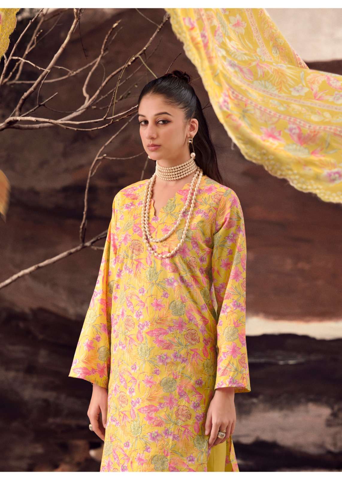 THE HERMITAGE SHOP PETALS IN MAL LAWN COTTON SCHIFFLI WORK SUIT LUXURY WEAR AND FESTIVE FASHION 